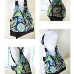 Blue Floral Canvas Bag With Leather Straps, Base,..