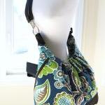 Blue Floral Canvas Bag With Leather Straps, Base,..