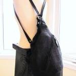 Black And Brown Canvas Bag With Leather Straps And..