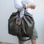 Olive Green Accented With Tan Leather Bag, Large..