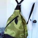 Green/gold Vines Canvas Convertible Bag With..