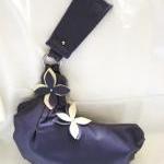 Purple Leather Wristlet With Cream And Purple..