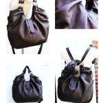 Large brown leather hobo bag, pleat..