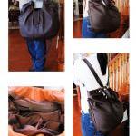 Large brown leather hobo bag, pleat..
