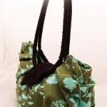 Large Green Floral Cotton Bag / Hobo Purse - Sage..
