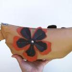Beige leather clutch, over sized cl..