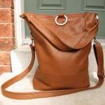 Brown Leather Slim Purse, Fold Over Tote Bag,..