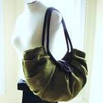 Large Olive Green Pleated Canvas Hobo Bag