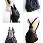 Large Brown Leather Bag, Convertible Backpack, -..