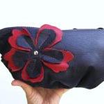 Purple Leather clutch, red/purple f..