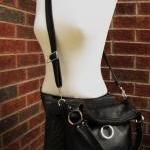 Black leather bag, fold over tote -..