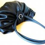 Black Leather Purse, Pleated Lotus Hobo Bag