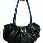 Black Leather purse, pleated Lotus ..
