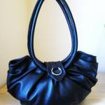 Black Leather Purse, Pleated Lotus Hobo Bag