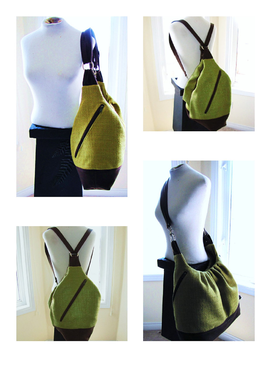 Xl Convertible Crossbody Messenger Backpack In Olive Green Canvas