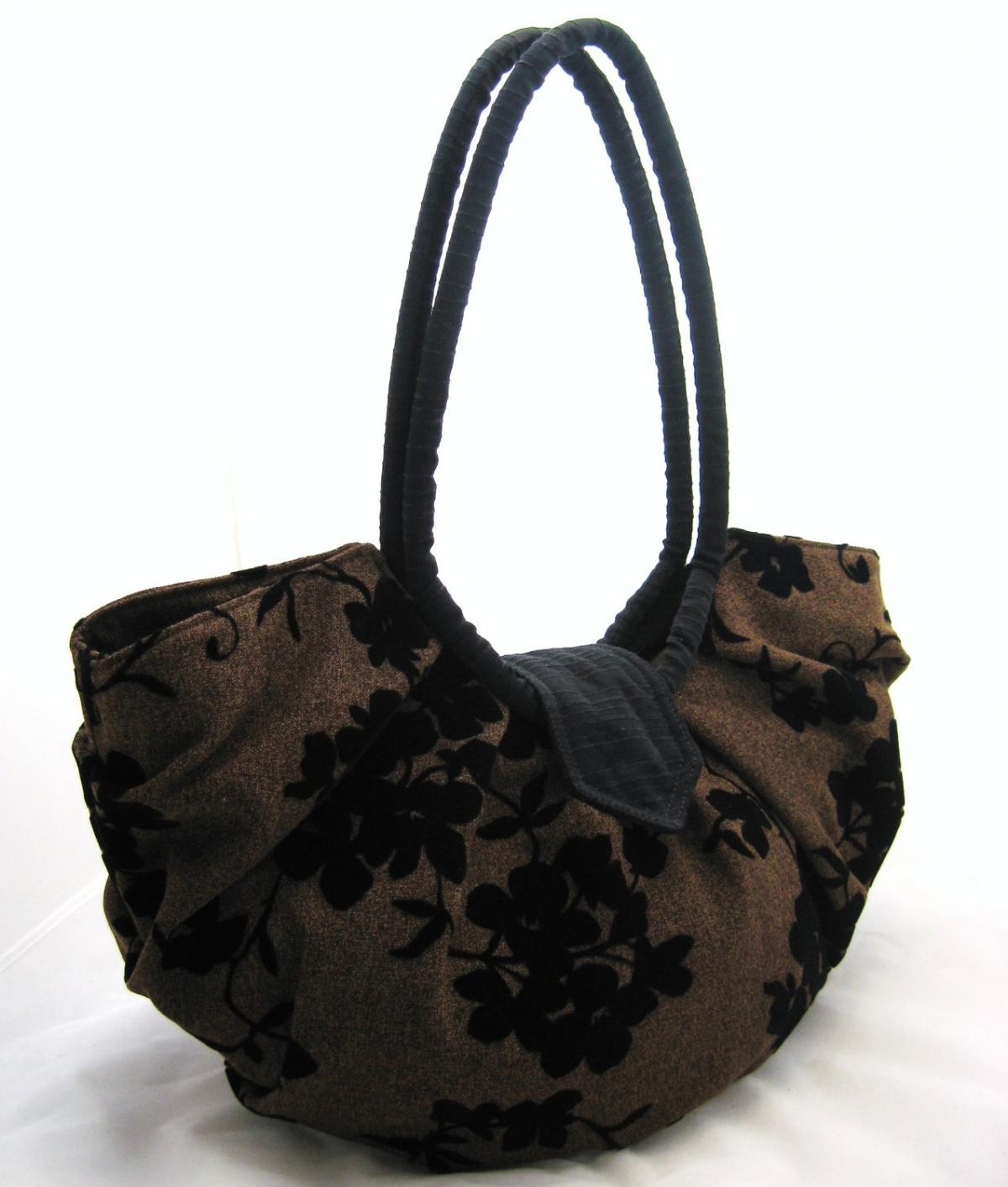 Large Brown Pleated Hobo Bag Classic Purse - Java Black Floral