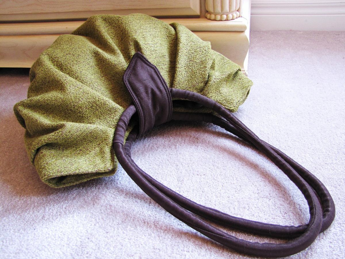 Large Olive Green Pleated Canvas Hobo Bag