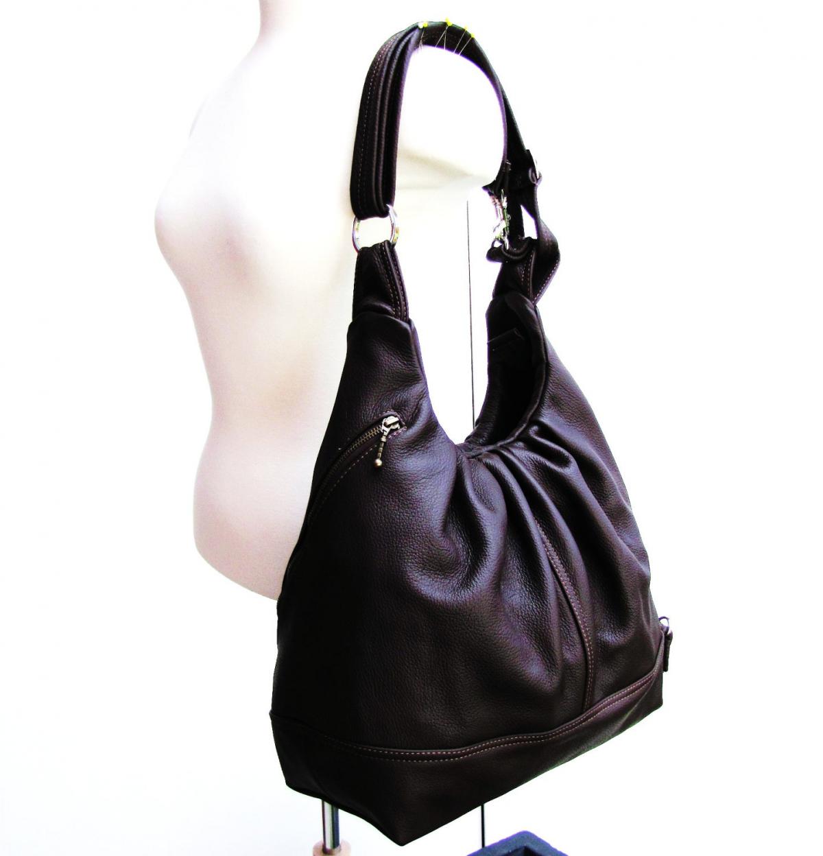 Large brown leather bag, convertible backpack, - Chocolate Brownie