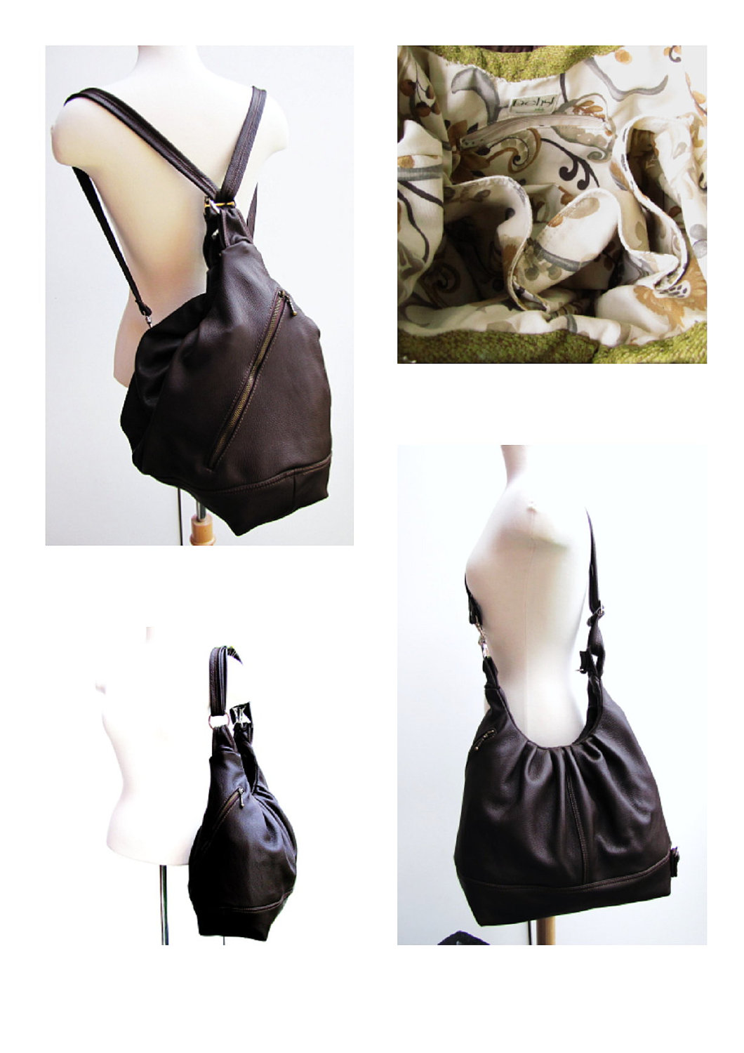 Large Brown Leather Bag, Convertible Backpack, - Chocolate Brownie on ...