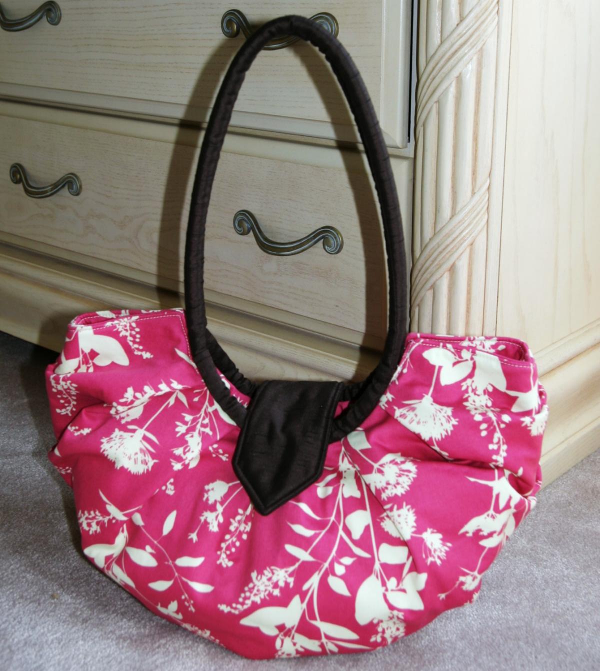 Large Pleated Hobo Bag, Stylish Diaper Bag Purse - Pink Wildflower"