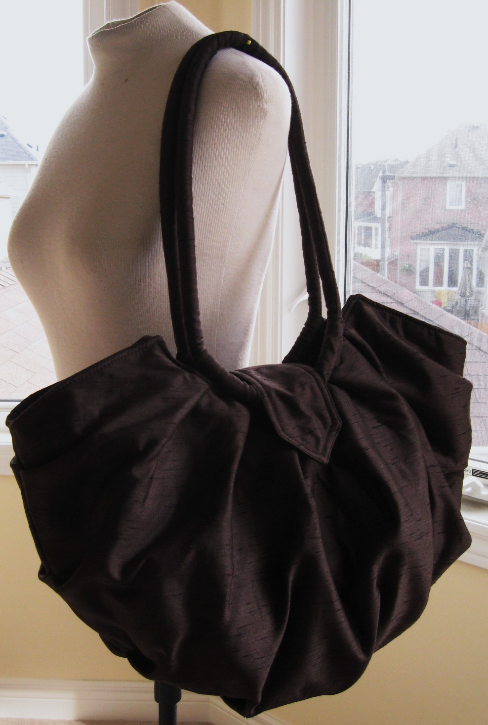 Large Brown Canvas Hobo Bag, Pleated Stylish Shoulder Bag