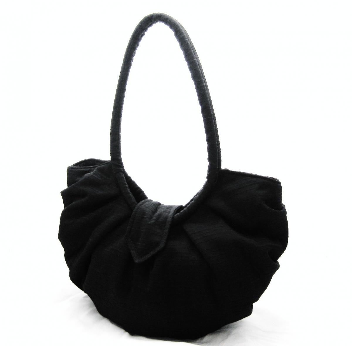 Large Black Cotton Bag Hobo Bag Classic Black Pleated Style Purse On