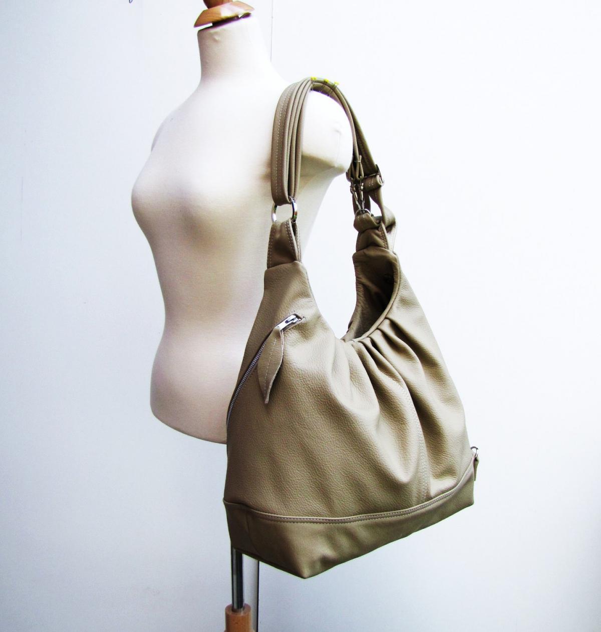 Large Leather Bag 3 Way Convertible Backpack Purse - Light Khaki