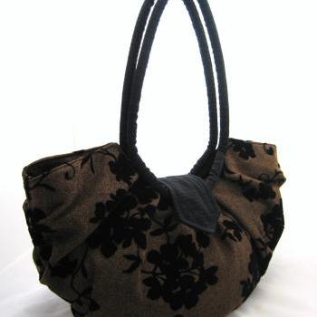 Large brown pleated hobo bag classic purse - Java black floral