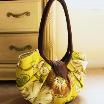 Large yellow floral canvas purse - Chartreuse