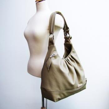 Large leather bag 3 way convertible backpack purse - Light khaki