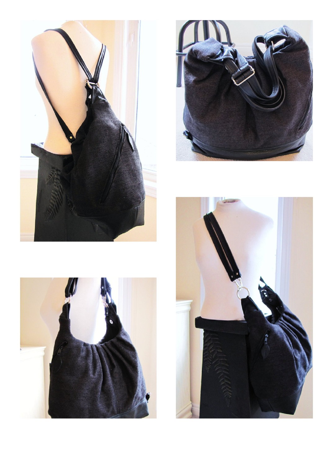 Black And Brown Canvas Bag With Leather Straps And Base - Black/brown ...
