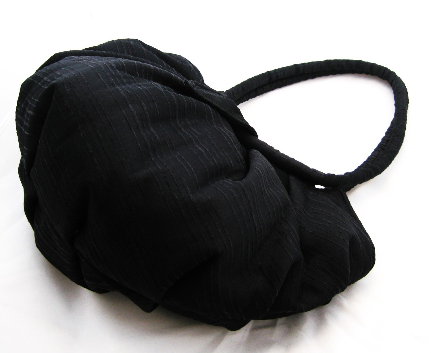 Large Black Cotton Bag, Hobo Bag, Classic Black Pleated Style Purse on